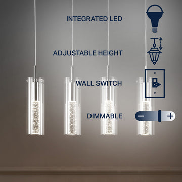 Mium Modern Style Iron/Crystal/Glass Integrated LED Linear Pendant - JONATHAN Y